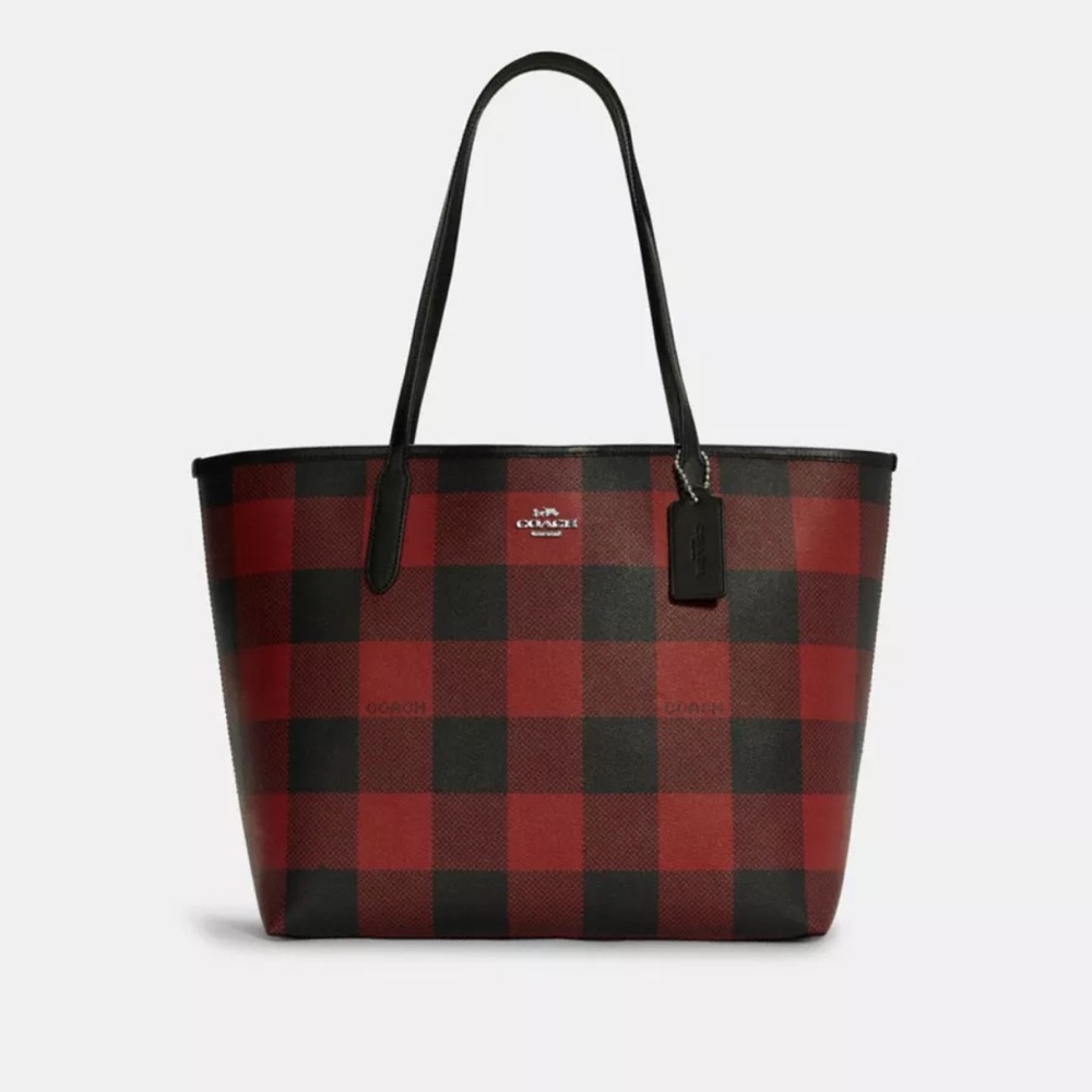 Coach City Tote Bag With Buffalo Plaid Print, 7271 - Picture 14 of 15